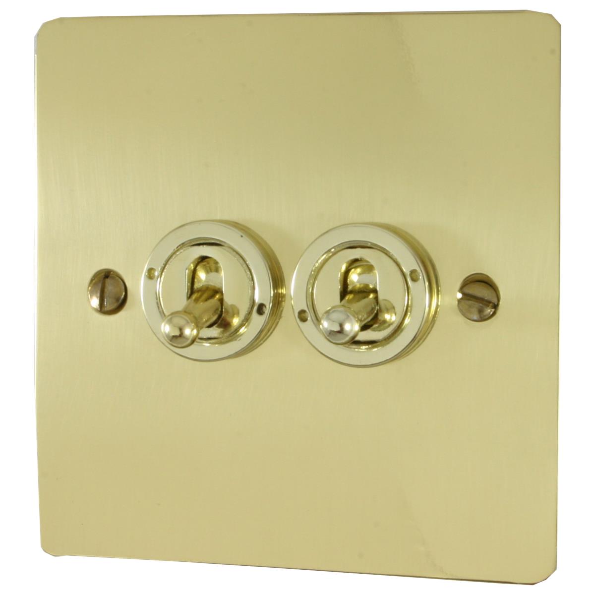 Flat Polished Brass 2 Gang Grid Grid Toggle Plate