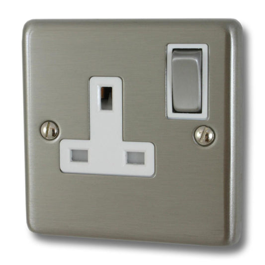 Contour Brushed Steel 1 Gang Switched Socket