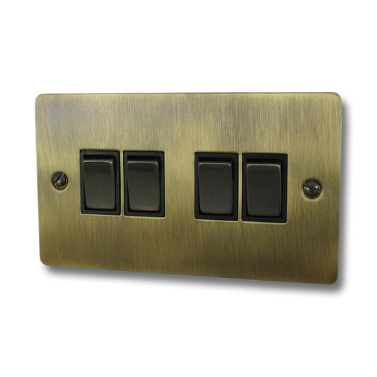 Flat Antique Brass 4 Gang Switch (Brass Switches)
