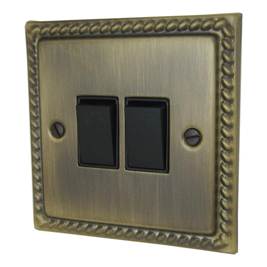 Monarch Antique Brass 2 Gang Switch (Black Switches)