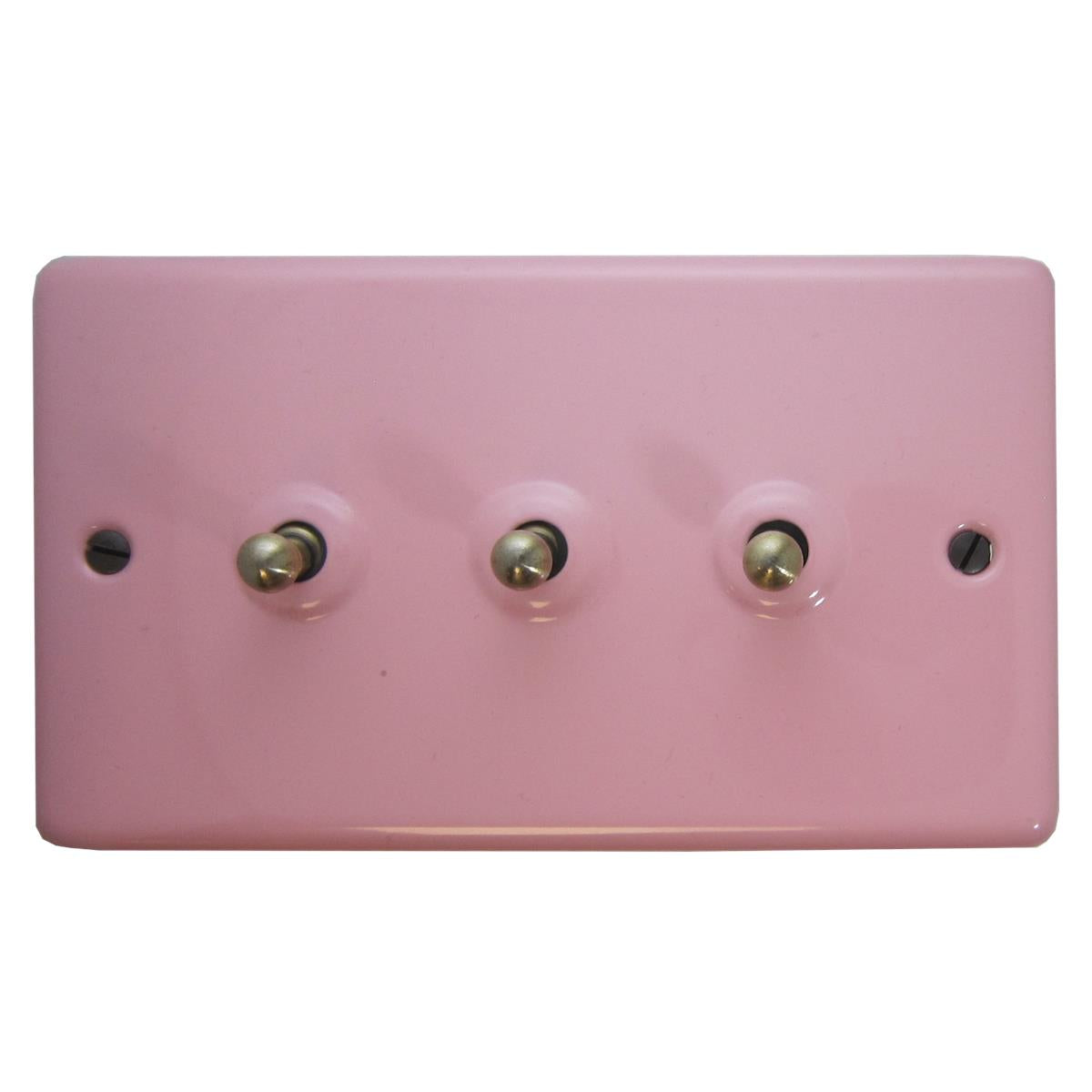 Contour Gloss Pink 3 Gang Toggle Switch (Antique Brass Switch)