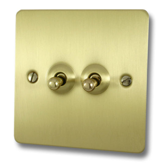 Flat Satin Brass 2 Gang Toggle Switch