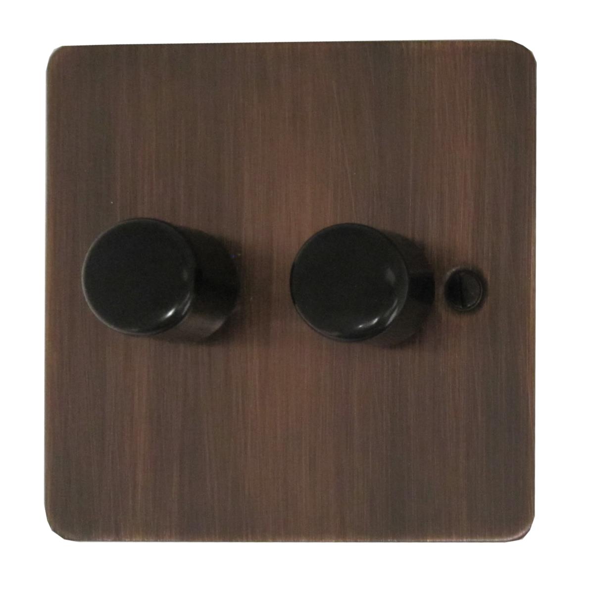 Flat Antique Copper 2 Gang 120W LED Dimmer