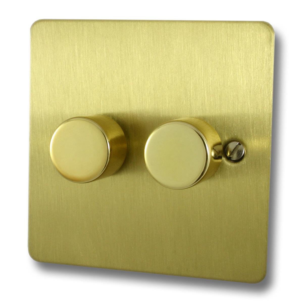 Flat Satin Brass 2 Gang LED Dimmer