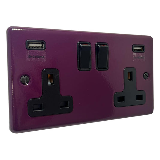 Contour  Purple  2 Gang Socket with USB