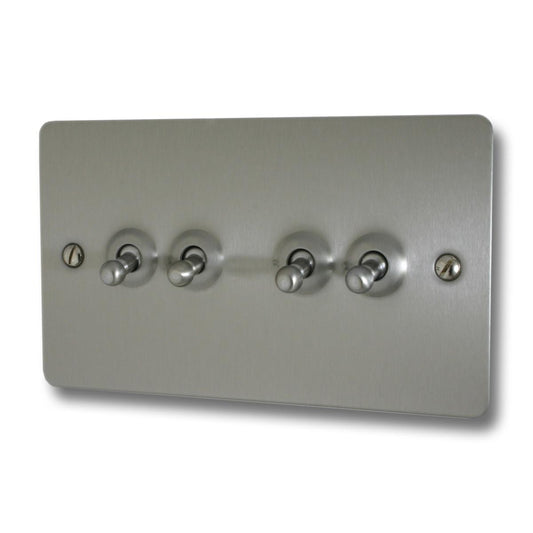 Flat Brushed Steel 4 Gang Toggle Switch