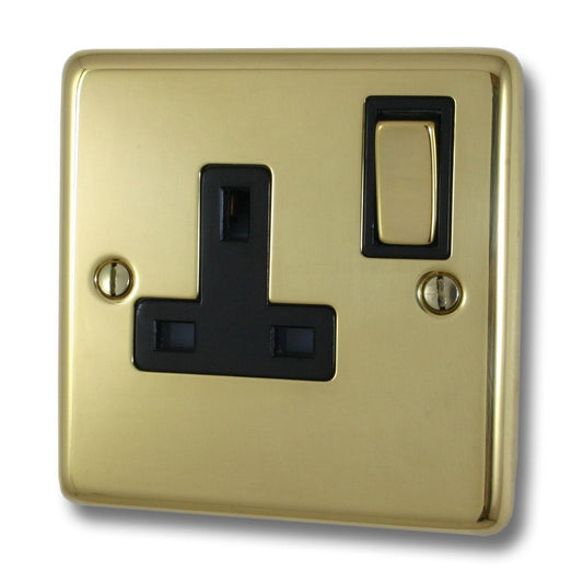 Contour Polished Brass 1 Gang Switch (Black Insert/ Brass Switch)