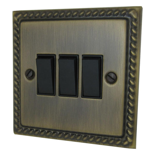 Monarch Antique Brass 3 Gang Switch (Black Switches)