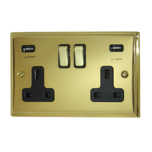 Deco Polished Brass 2 Gang Socket C/W Usb Ports