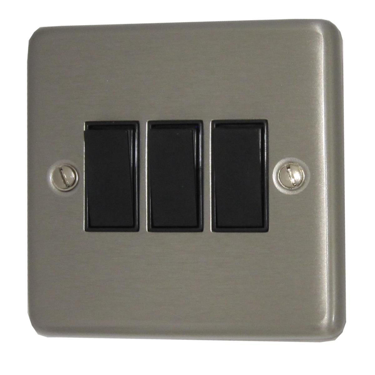 Contour Brushed Steel 3 Gang 2 Way Switch