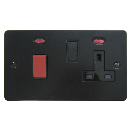 Flat Black 45 Amp Cooker Switch and Socket (Black Switch)