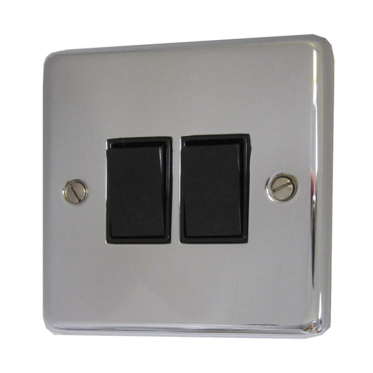 Contour Polished Chrome 2 Gang Switch (Black Switch)