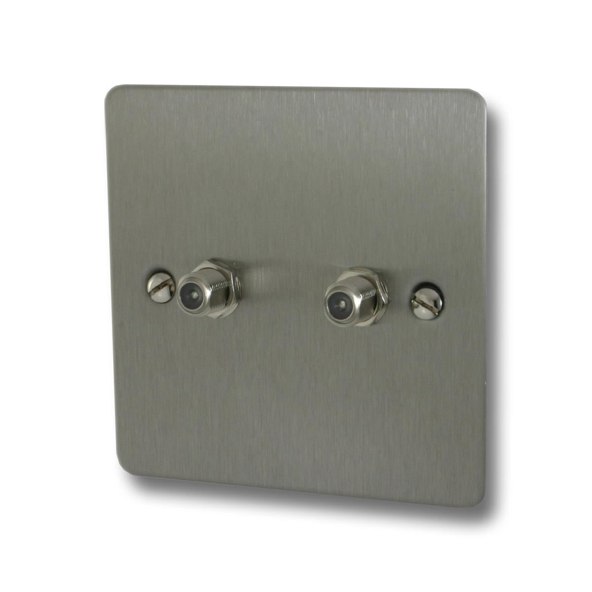 Flat Brushed Steel 2 Gang Satellite Point