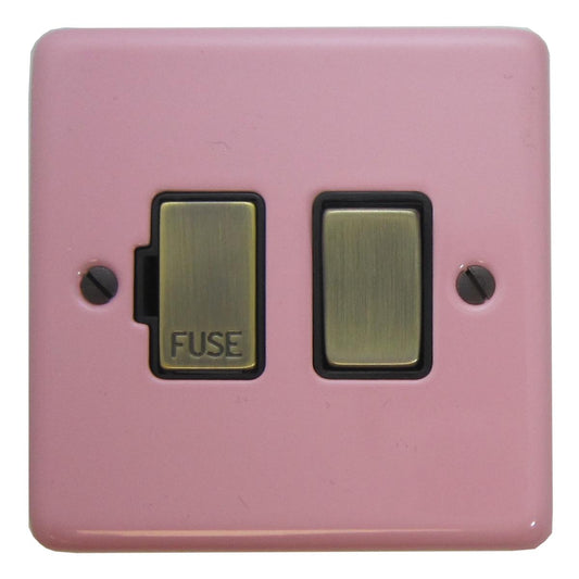 Contour Gloss Pink Switched Fused Spur (Antique Brass Switch)