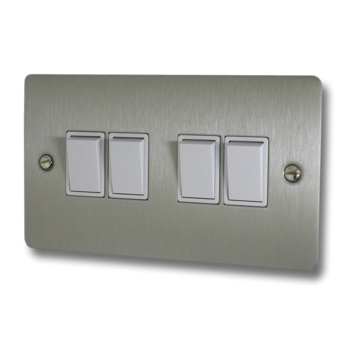 Flat Brushed Steel 4 Gang 2 Way Switch