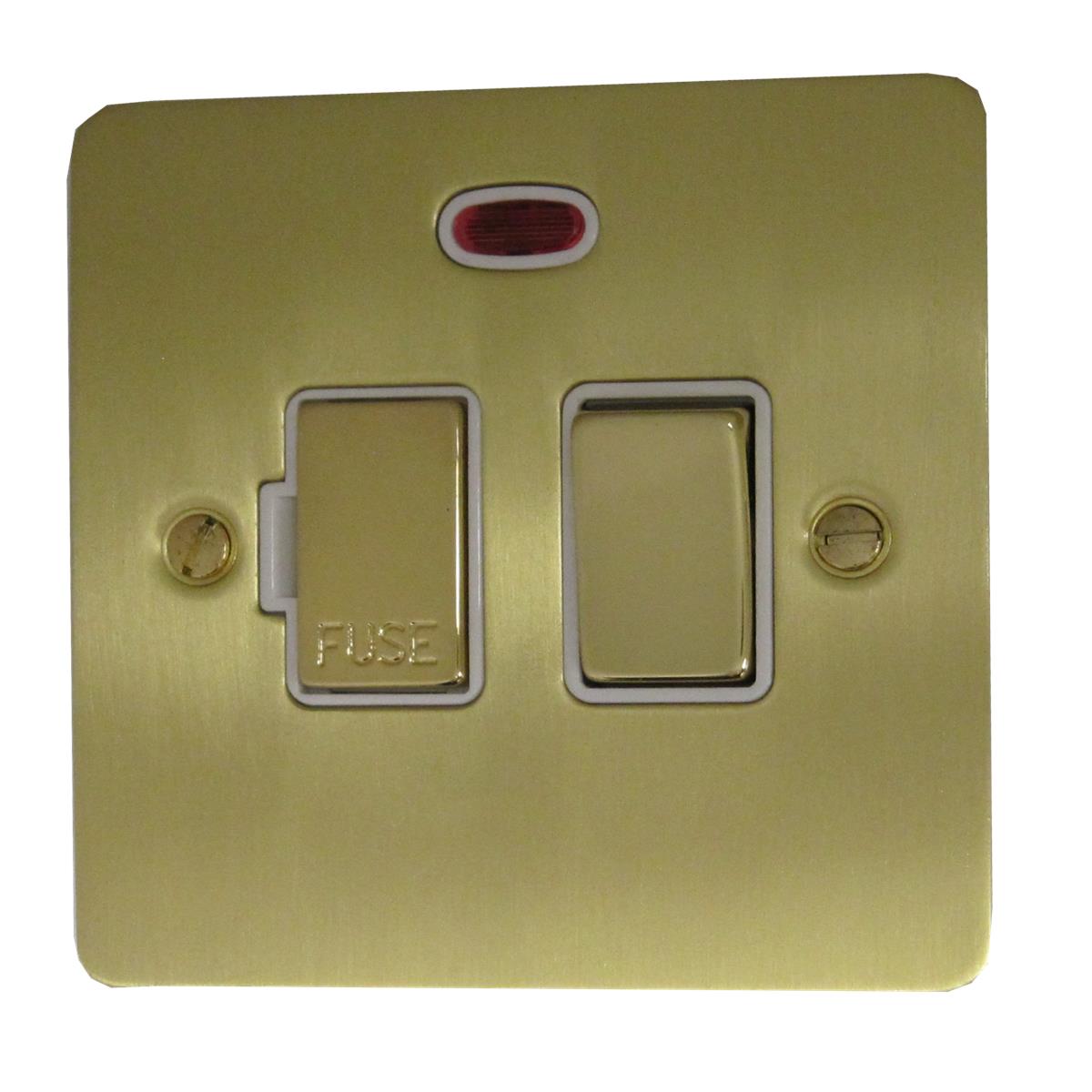 Flat Satin Brass Switch Fused Spur & Neon