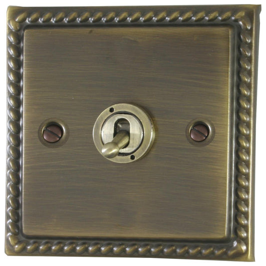 Georgian Antique Brass 1 Gang Grid Toggle Plate