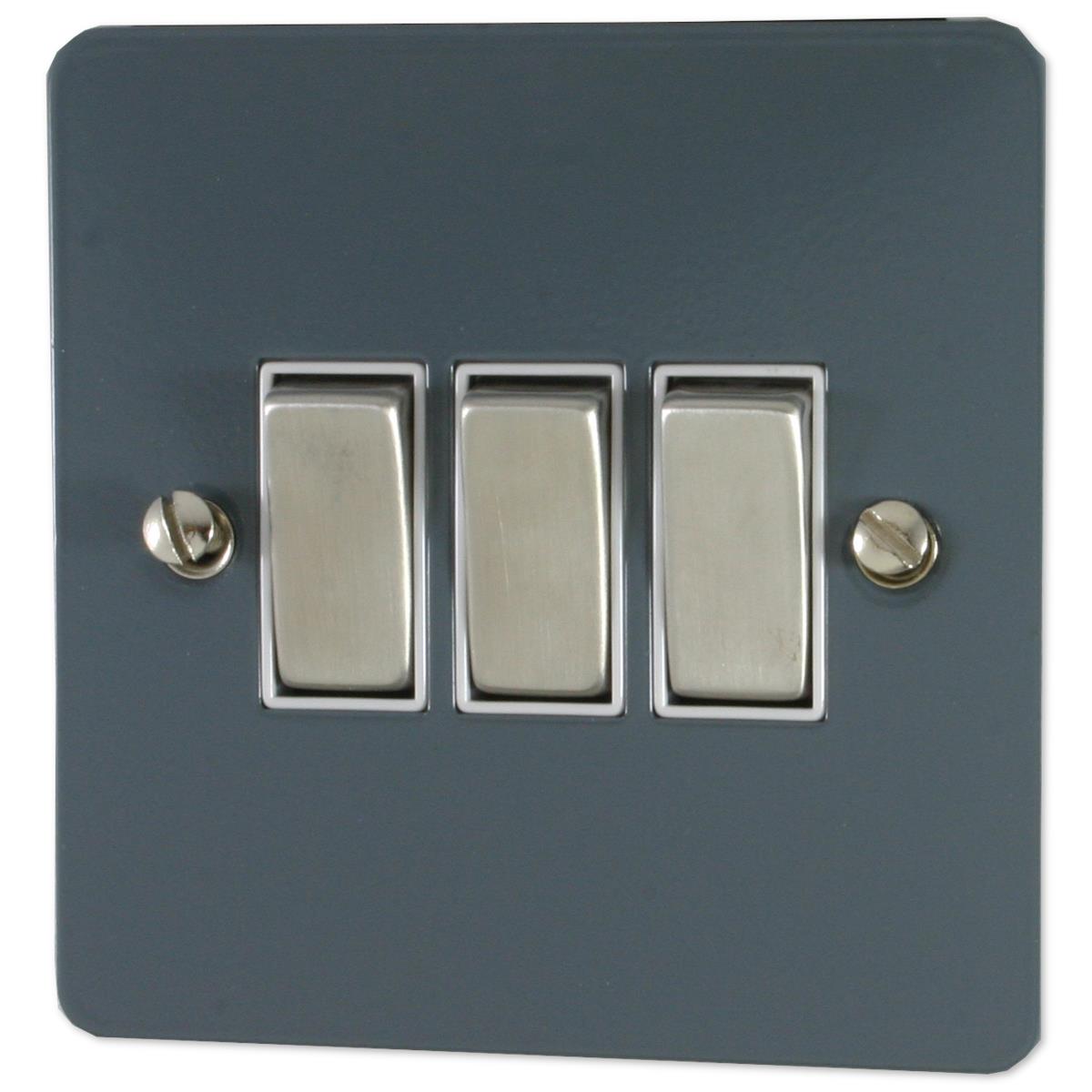 Flat Dark Grey 3 Gang 2 Way Switch