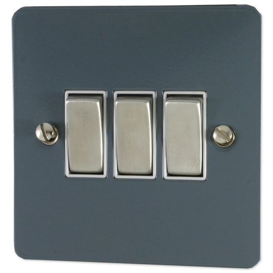 Flat Dark Grey 3 Gang 2 Way Switch