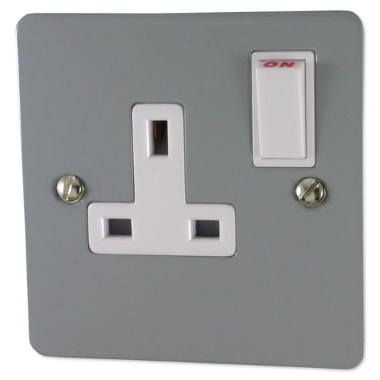 Flat Light Grey 1 Gang Switched Socket