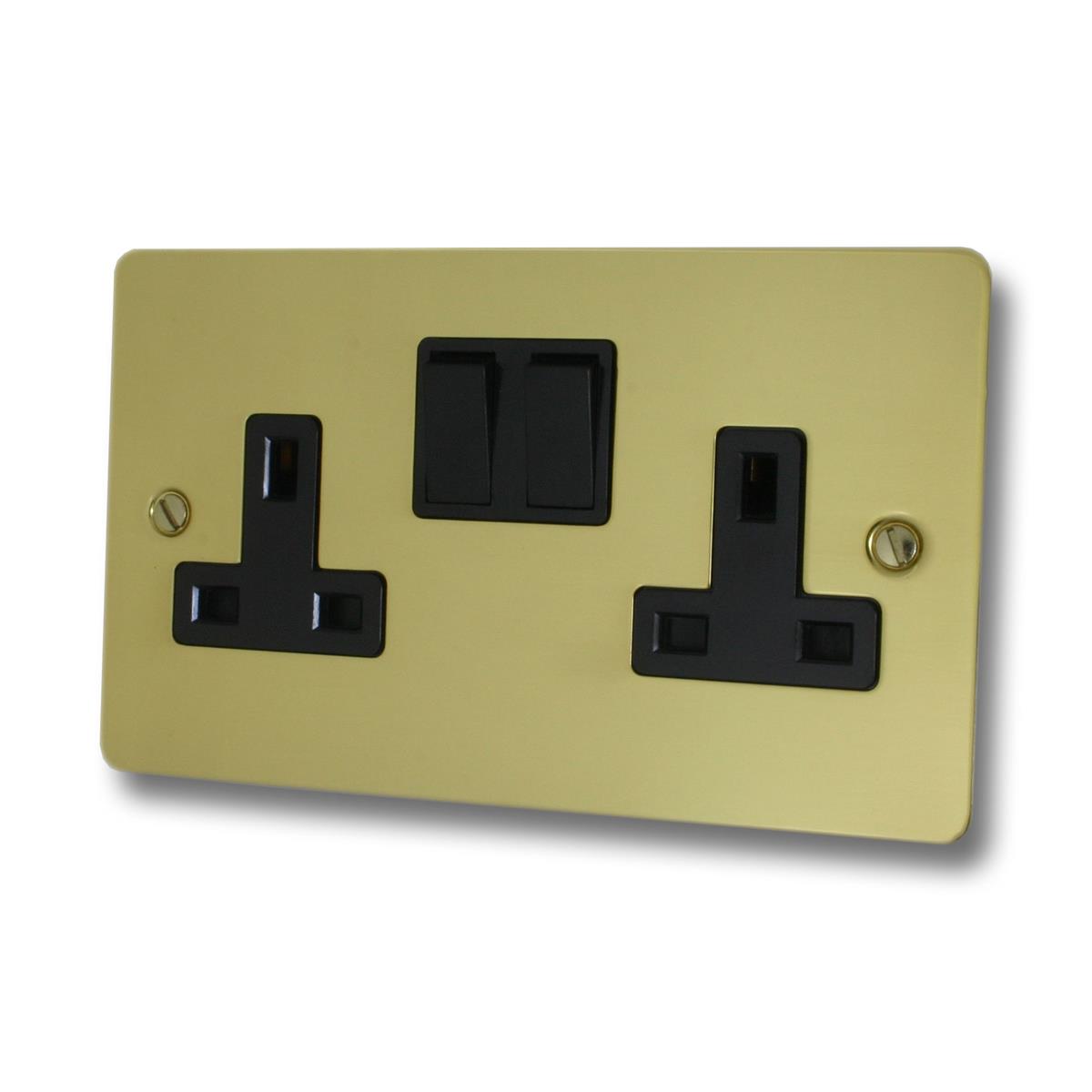 Flat  Polished Brass 2 Gang Socket