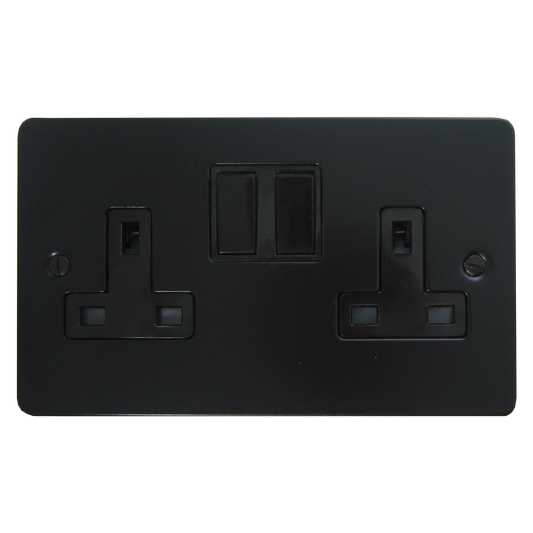 Flat Black 2 Gang Socket (Black Switches)