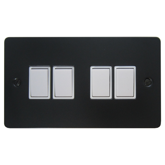 Flat Black 4 Gang Switch (White Switches)