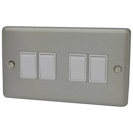 Contour Brushed Steel 4 Gang 2 Way Switch