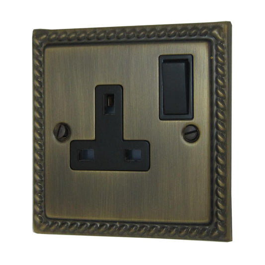 Monarch Antique Brass 1 Gang Switched Socket (Black Switch)