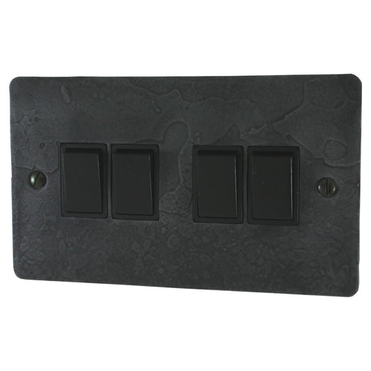 Flat Rustic Pewter 4 Gang 2 Way Switch