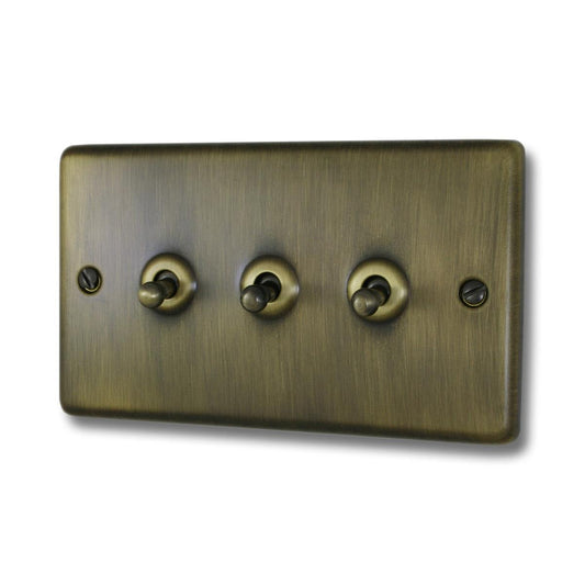 Contour Antique Brass 3 Gang Toggle Switch