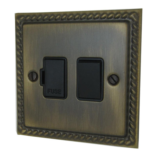 Georgian Antique Brass Switched Fused Spur (Black Switch)