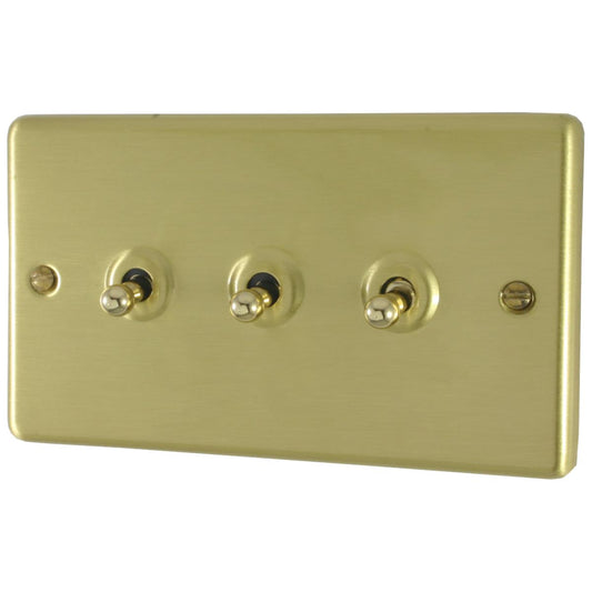 Contour Satin Brass 3 Gang Toggle Switch