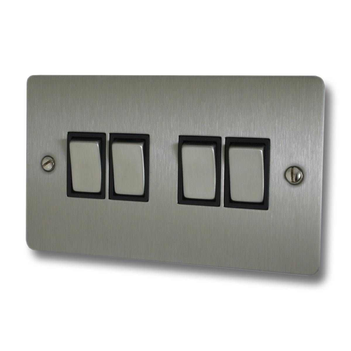 Flat Brushed Steel 4 Gang 2 Way Switch