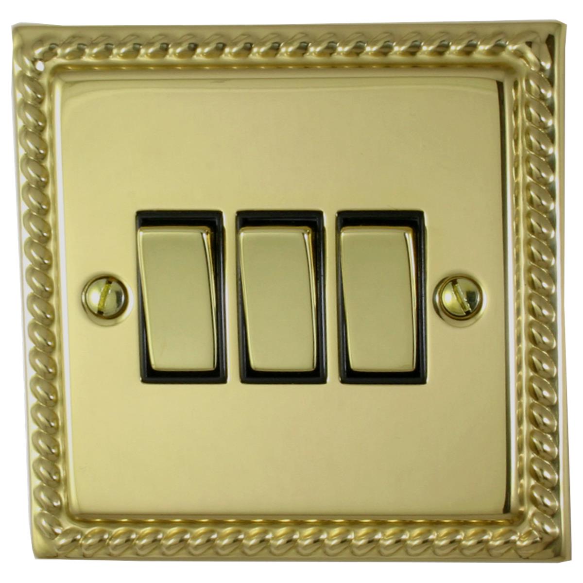 Monarch Polished Brass 3 Gang 2 Way Switch