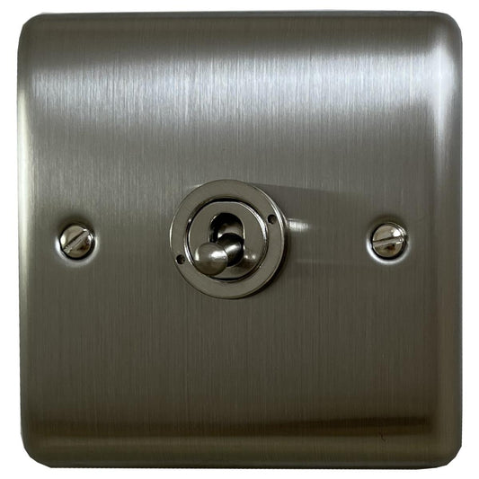 Basics Brushed Steel 1 Gang Toggle Light Switch