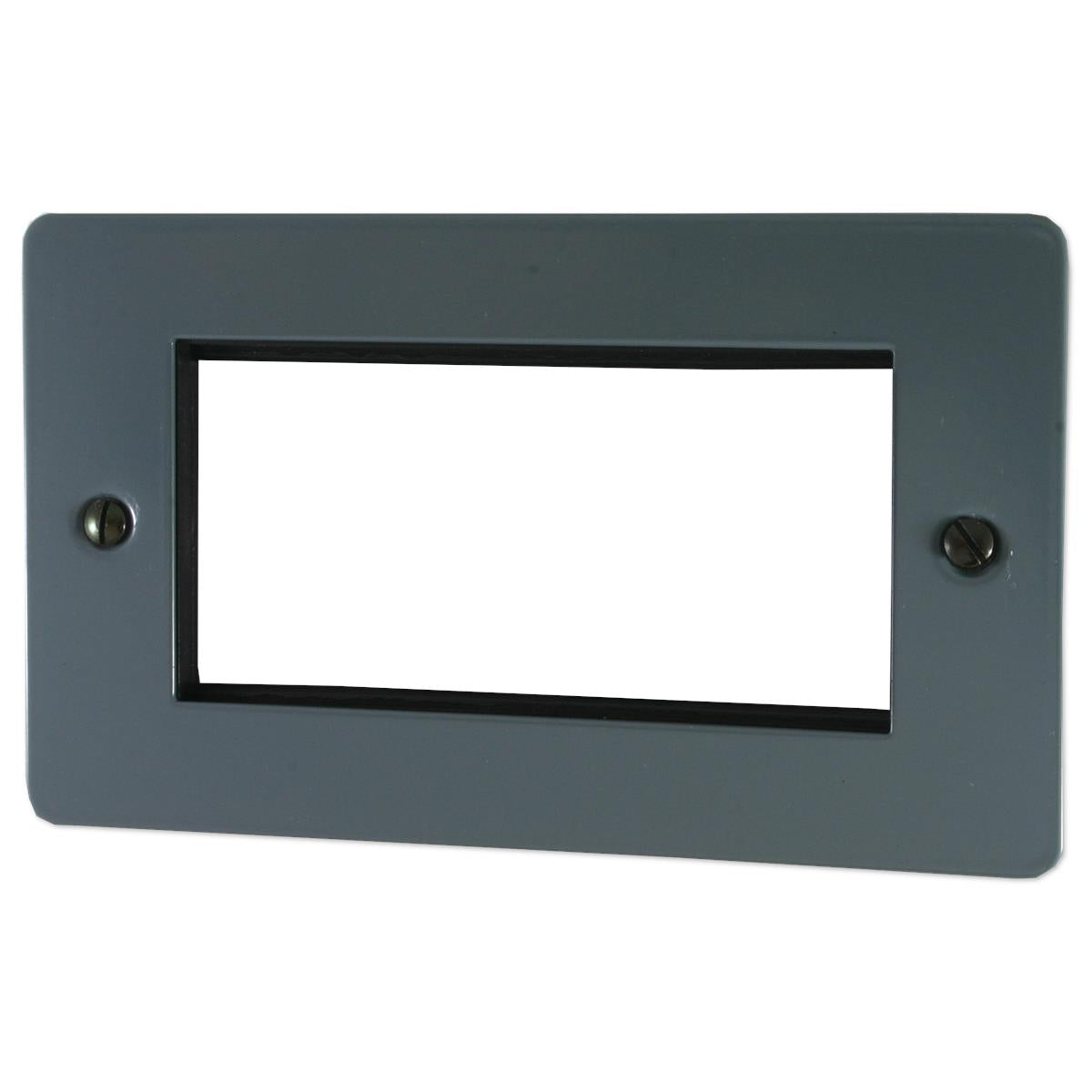 Flat Dark Grey 2 Gang 4 Mod Euro Plate + Frame