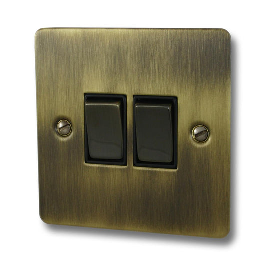 Flat Antique Brass 2 Gang Switch (Brass Switches)
