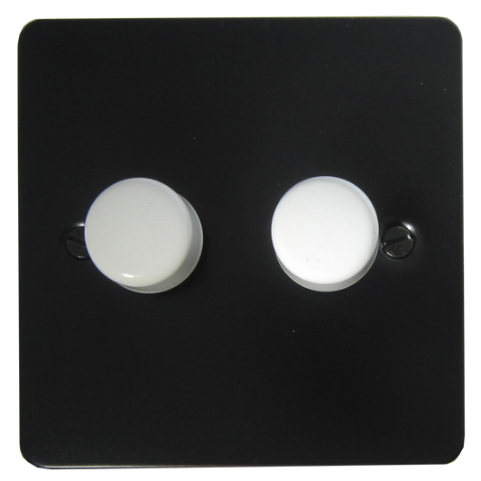 Flat Black 2 Gang LED Dimmer (White Caps)