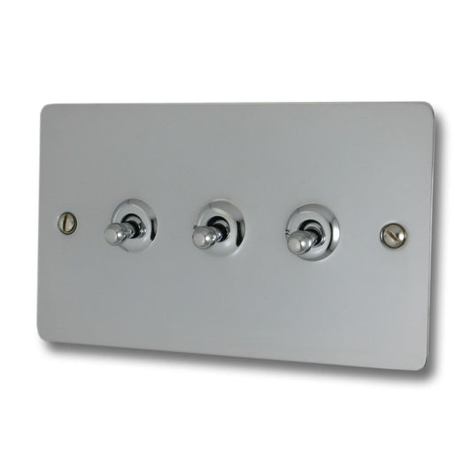 Flat Polished Chrome 3 Gang Toggle Switch