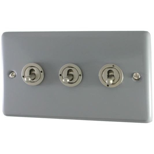 Contour Light Grey 3 Gang Grid Toggle Plate