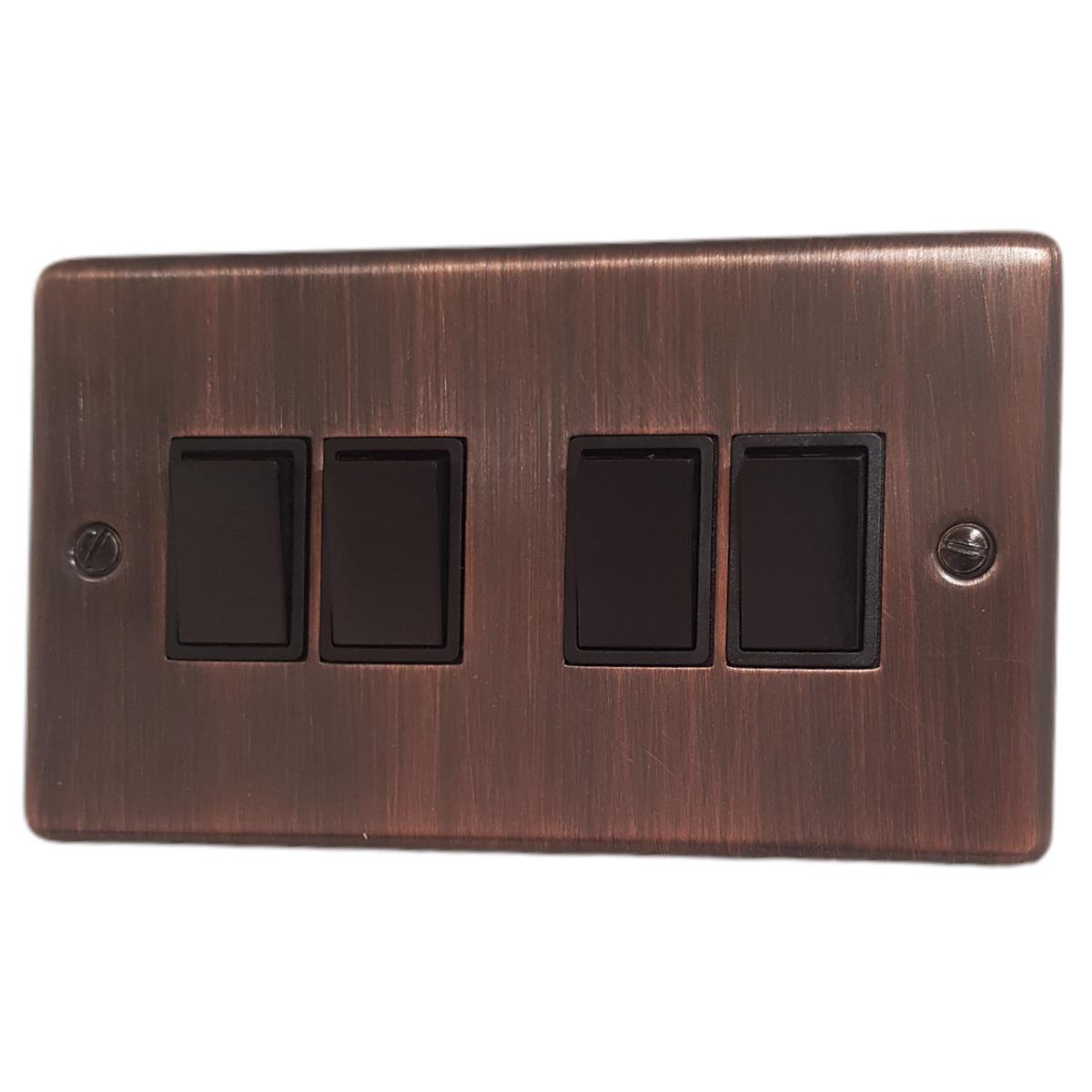 Contour Antique Copper 4 Gang Switch (Black Switch)