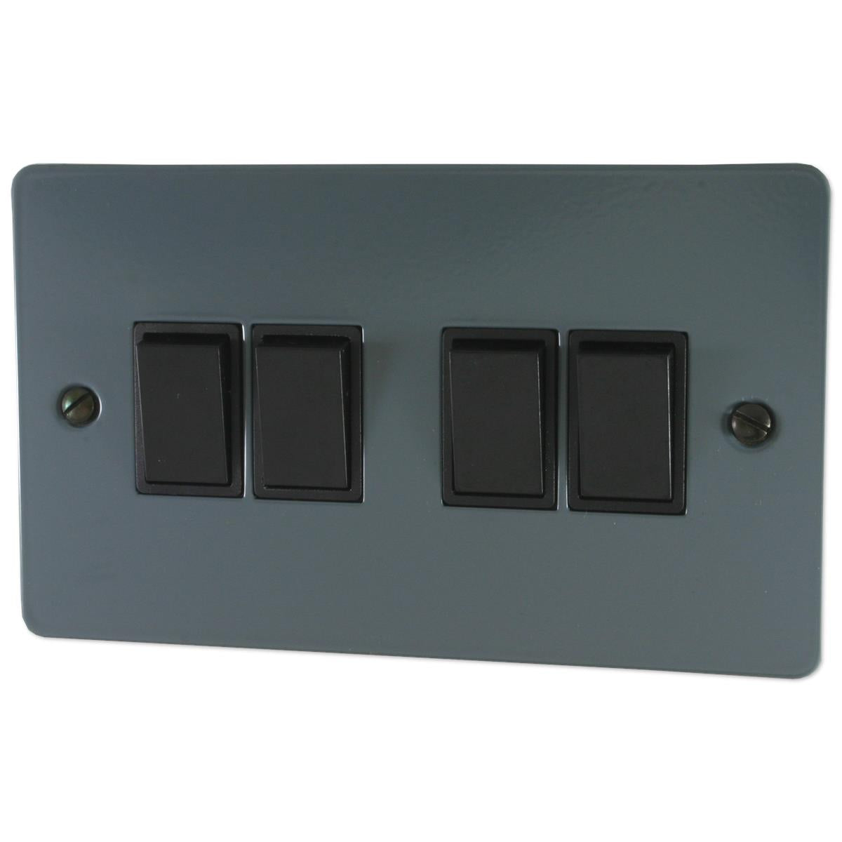 Flat Dark Grey 4 Gang 2 Way 10Ax Switch