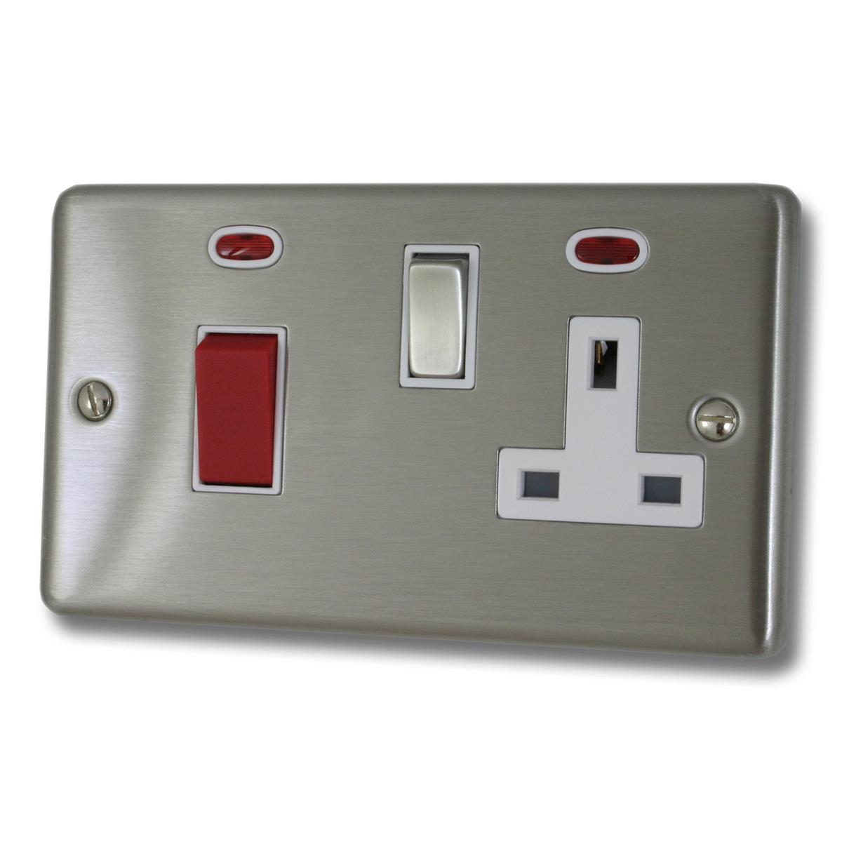 Contour Brushed Steel 45 Amp Switch & 13 A Socket