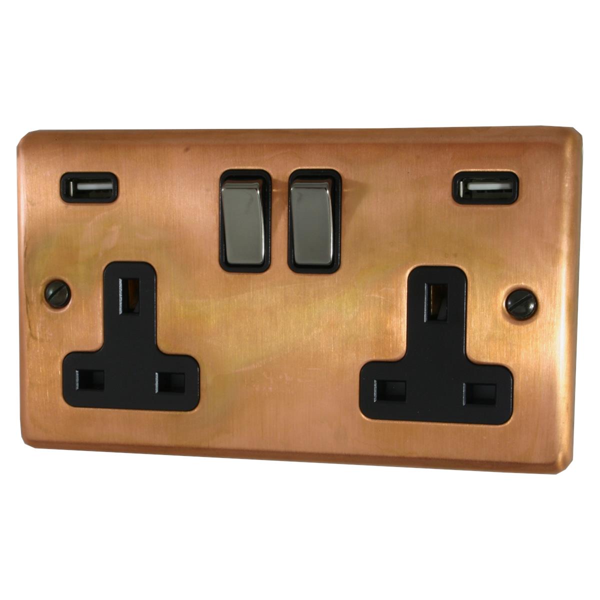 Contour Tarnished Copper 2 Gang Socket C/W Usb Ports