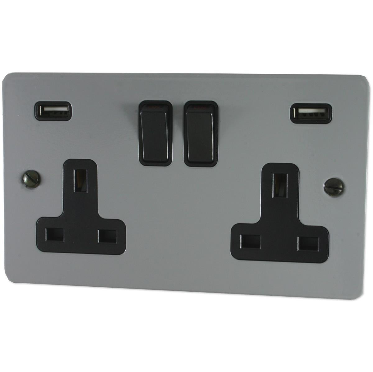 Flat Light Grey  2 Gang Socket with USB