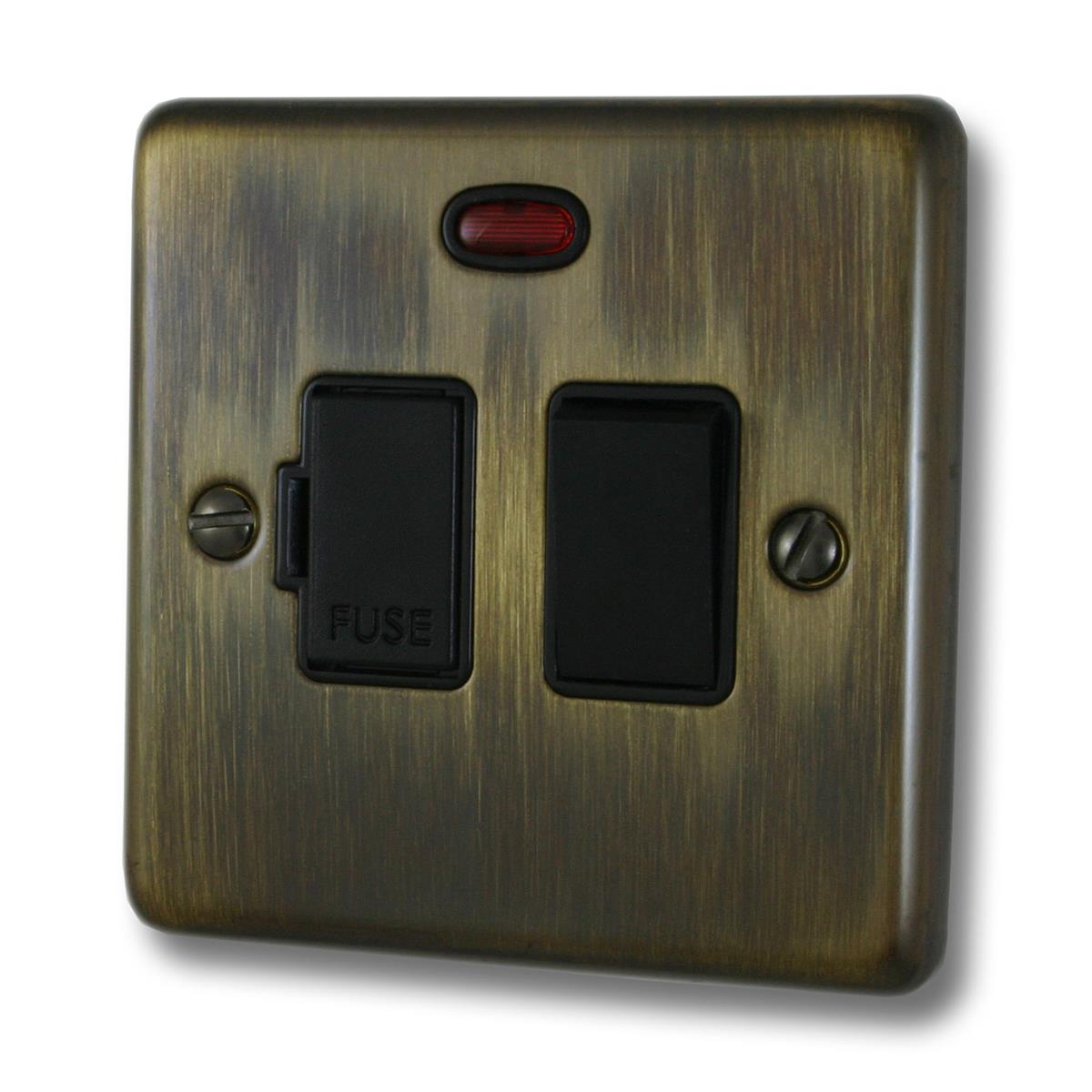 Contour Antique Brass Switched Fuse Spur with Neon (Black Switch)