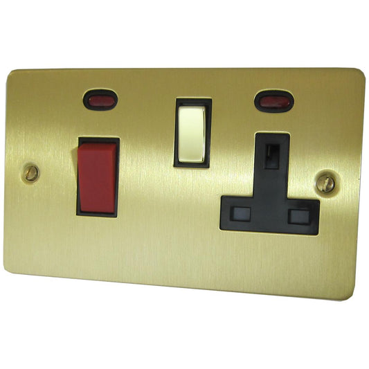 Flat Satin Brass 45 Amp Switch & 13 A Socket