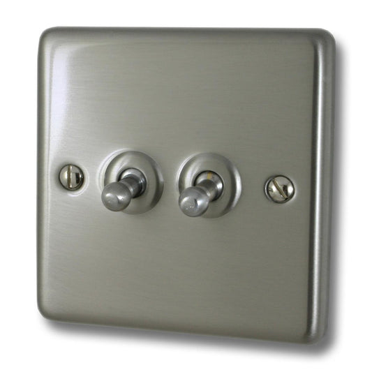Contour Brushed Steel 2 Gang Toggle Switch