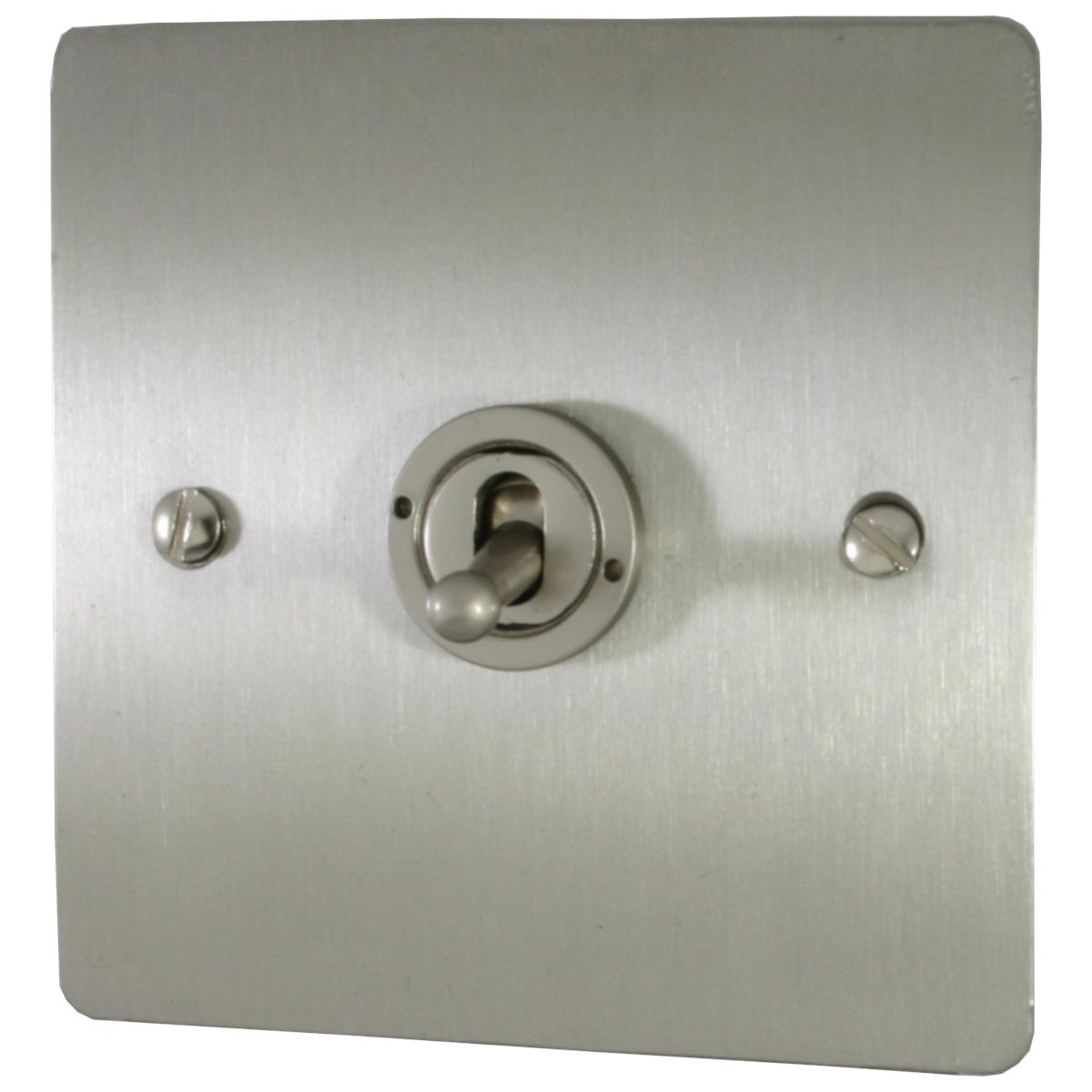 Flat Brushed Steel 1 Gang Grid Toggle Plate